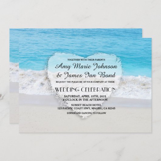 Strand Sandstrand Hochzeitsfeiern am Ozean1 Einladung (Vorne/Hinten)