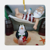 **STRAND SANTA MIT PENGUIN-FREUND** KERAMIKORNAMENT (Vorderseite)