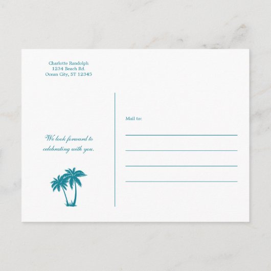 Strand Save the Date Ankündigungspostkarte (Rückseite)