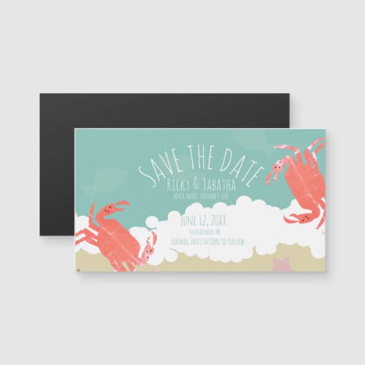 Strand Save the Date Crab Sand Ocean Waves Magnetkarte (Vorne/Hinten)