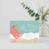Strand Save the Date Crab Sand Ocean Waves Postkarte (Stehend Vorderseite)