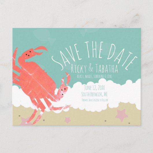 Strand Save the Date Crab Sand Ocean Waves Postkarte (Vorderseite)