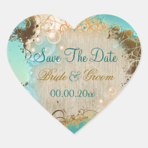 Strand "Save the Date" Hochzeitsaqua Herz-Aufkleber