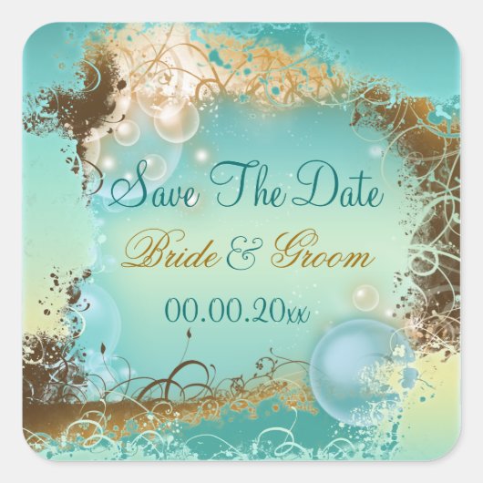 Strand "Save the Date" Hochzeitsaqua Quadratischer Aufkleber (Vorderseite)