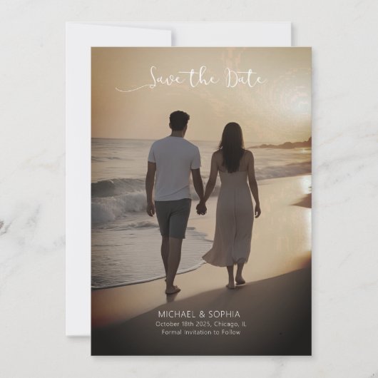 Strand Save the Date Lässige Hochzeitsankündigung (Vorderseite)