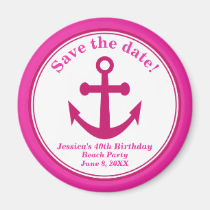 Strand-Save the Date Magnet-rosa Anker-Geburtstag Magnet