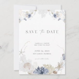 Strand Save the Date mit Foto in Blue + Creme Einladung