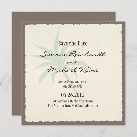 Strand Save the Date mit Palmen (Vorne/Hinten)