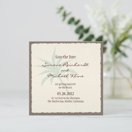 Strand Save the Date mit Palmen (Stehend Vorderseite)