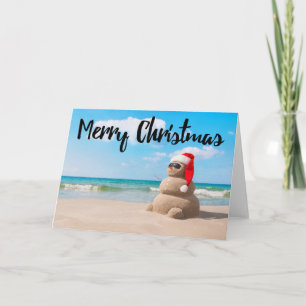 Strand-Schneemann-Sand-frohe Weihnacht-Gruß-Karte Feiertagskarte