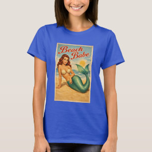 Strand-Schönheit Pin-Up Meerjungfrau Kunst Retro-K T-Shirt