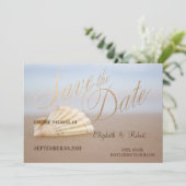 Strand Seashell, Herz Save the Date (Stehend Vorderseite)