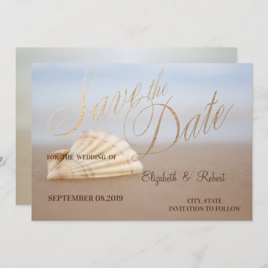 Strand Seashell, Herz Save the Date (Vorne/Hinten)