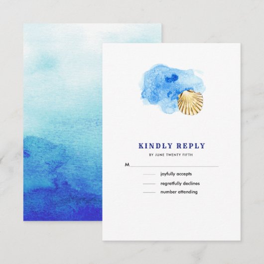 Strand | Seashell Watercolor Wedding RSVP Cards Karte (Vorne/Hinten)