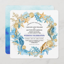 Strand | Seaside Seashells Watercolor Wedding Einladung