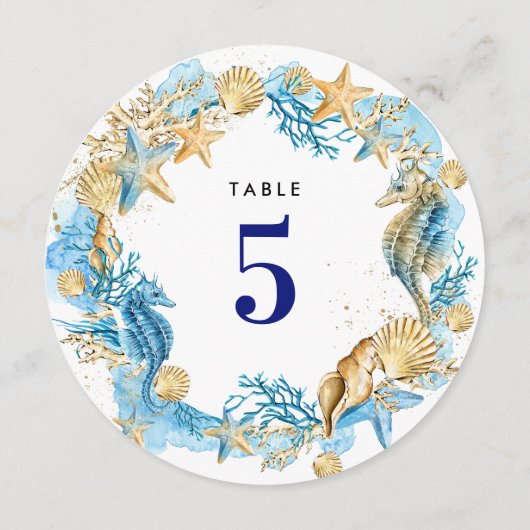 Strand | Seaside Seashells Wedding Tischnummern (Rückseite)