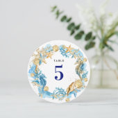 Strand | Seaside Seashells Wedding Tischnummern (Stehend Vorderseite)