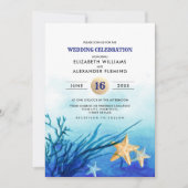 Strand | Seaside Starfish Watercolor Wedding Einladung (Vorderseite)