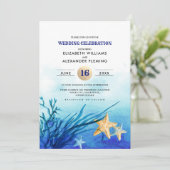 Strand | Seaside Starfish Watercolor Wedding Einladung (Stehend Vorderseite)