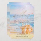 Strand, Seastar, Seashell Einladung (Vorne/Hinten)