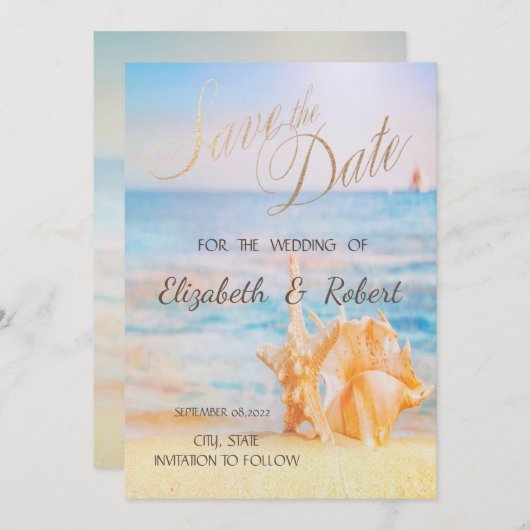 Strand, Seastar, Seashell Save the Date (Vorne/Hinten)