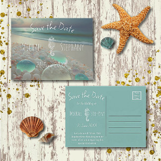 Strand-Seeglas-Seepferdchen-Save-the-Date Einladungspostkarte