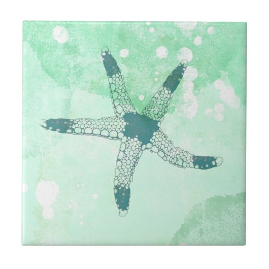 Strand-Seestern Blaue Wasserfarbe Fliese (Vorderseite)