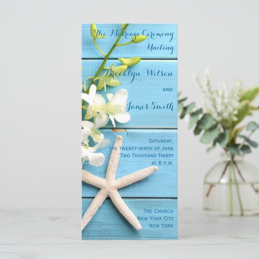 Strand-Seestern-Hochzeitsprogramme mit Orchideen-B Programm (Stehend Vorderseite)