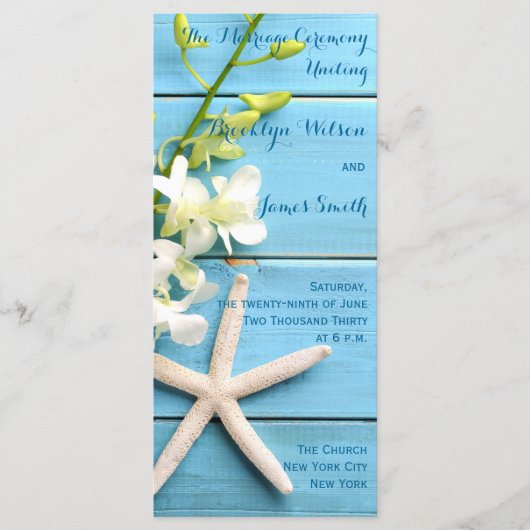 Strand-Seestern-Hochzeitsprogramme mit Orchideen-B Programm (Vorderseite)