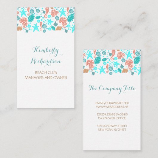 Strand-Seeunterwasserschatz-Ozean-Perlen Visitenkarte (Vorne/Hinten)