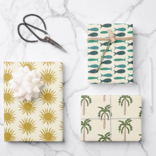 Strand Soiree Palmen Fische Sonnen Süß INDIVIDUELL Geschenkpapier Set