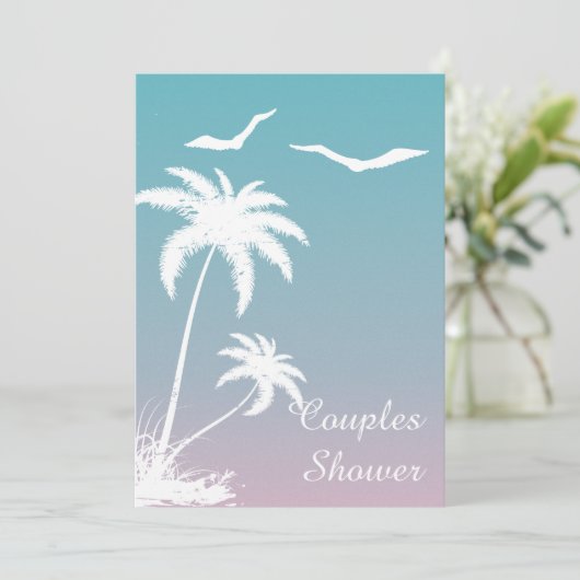 Strand Sommer rosa blaue Hochzeitssuite Dusche Einladung (Stehend Vorderseite)