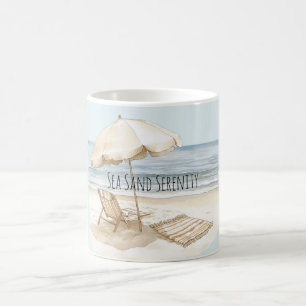 Strand Sonnenschirm Ozean Meer Sand Gelassenheit Kaffeetasse