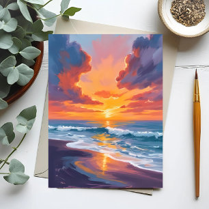 Strand Sonnenuntergang Aquarell Ozean Gemälde Postkarte