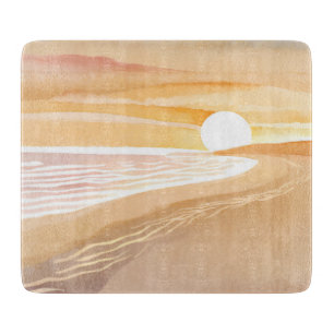 Strand Sonnenuntergang Aquarell Schönes Gelb Schneidebrett