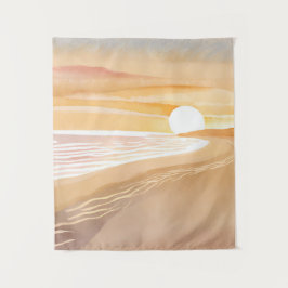 Strand Sonnenuntergang Aquarell | Schönes Gelb  Wandteppich