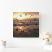 "Strand-Sonnenuntergang bei Yachats, Oregon" durch Quadratische Wanduhr