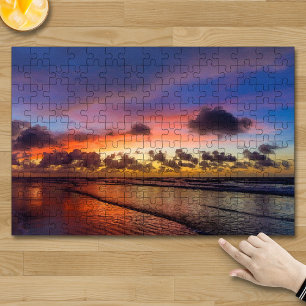 Strand Sonnenuntergang Blaue Bewölkte Himmel Puzzle