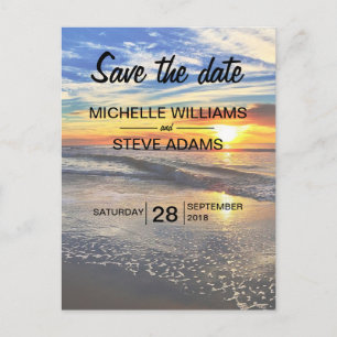 Strand-Sonnenuntergang, der Save the Date Wedding Ankündigungspostkarte