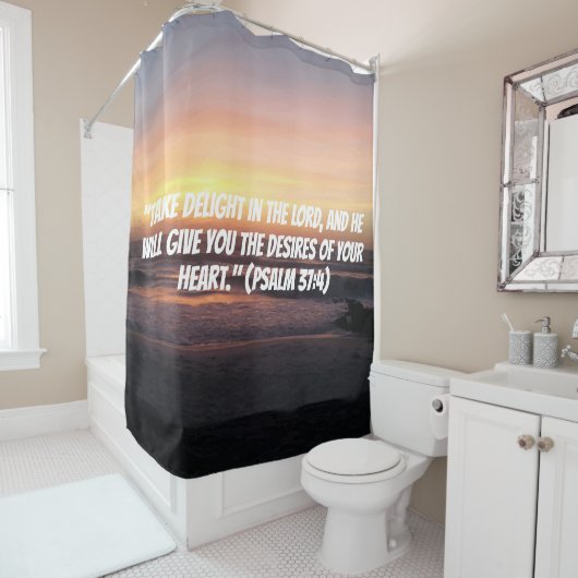 Strand-Sonnenuntergang-Druck-christliches Duschvorhang (Beispiel)