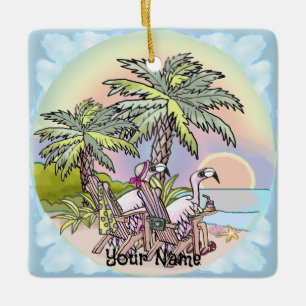 Strand Sonnenuntergang Flamingo  Keramikornament