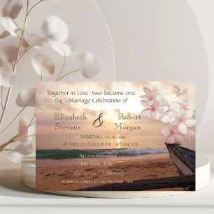Strand Sonnenuntergang Hochzeit Plumeria Einladung