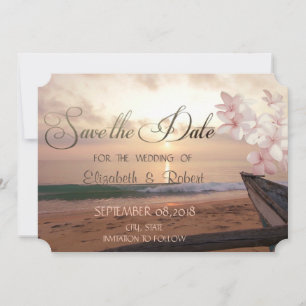Strand Sonnenuntergang Hochzeit, Plumeria Save The Date