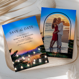 Strand Sonnenuntergang Lichterkette Foto Hochzeit Save The Date