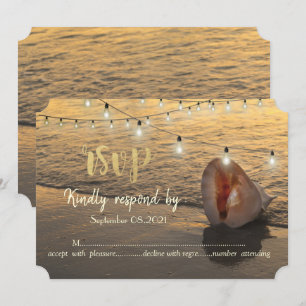 Strand Sonnenuntergang, Lichterkette Muschel RSVP Einladung