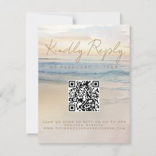 Strand Sonnenuntergang Meer Hochzeit Scan Code RSV RSVP Karte