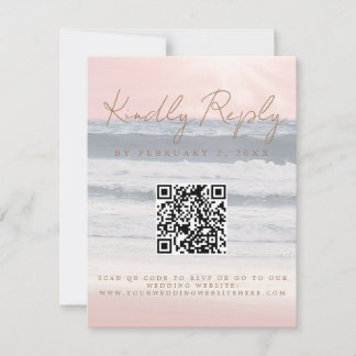 Strand Sonnenuntergang Meer Hochzeit Scan Code RSV RSVP Karte