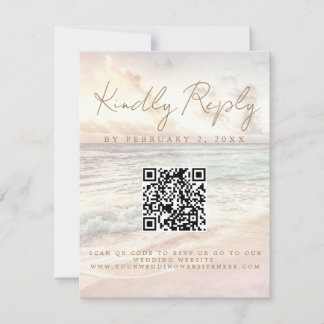 Strand Sonnenuntergang Meer Hochzeit Scan Code RSV RSVP Karte