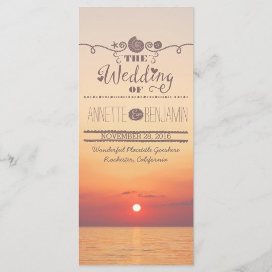 Strand-Sonnenuntergang-Meeres-Hochzeitsprogrammkar Programm (Vorderseite)