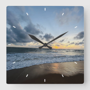 Strand Sonnenuntergang Ozean Küsten Dekor Tropisch Quadratische Wanduhr